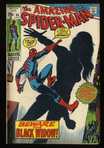 Amazing Spider-Man #86 VG/FN 5.0 Origin of Black Widow!