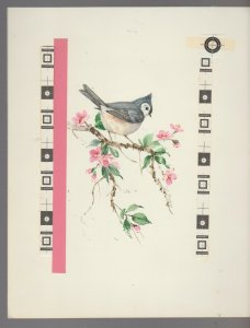 JUST A LITTLE NOTE Bluejay Branch Pink Flower 7.5x9.5 Greeting Card Art #M1450 
