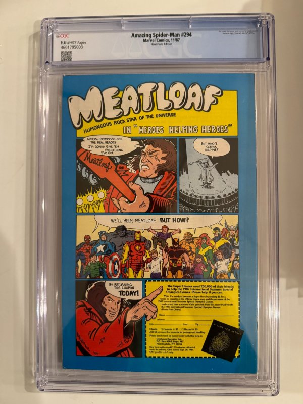 Amazing Spider-Man #294 CGC 9.4  Newsstand Marvel ( 1987 )