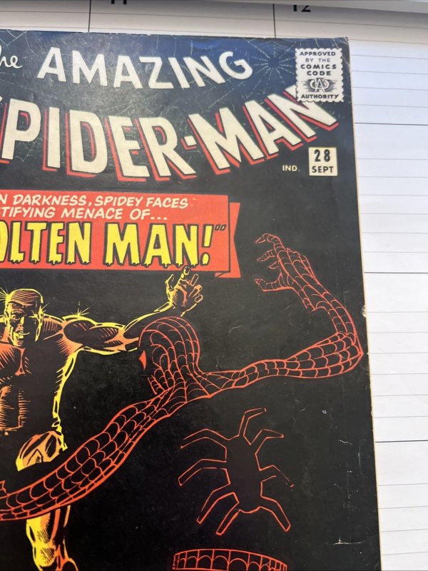 AMAZING SPIDER-MAN # 28 SEPT 1965 Origin & 1st Appearance Molten Man Key