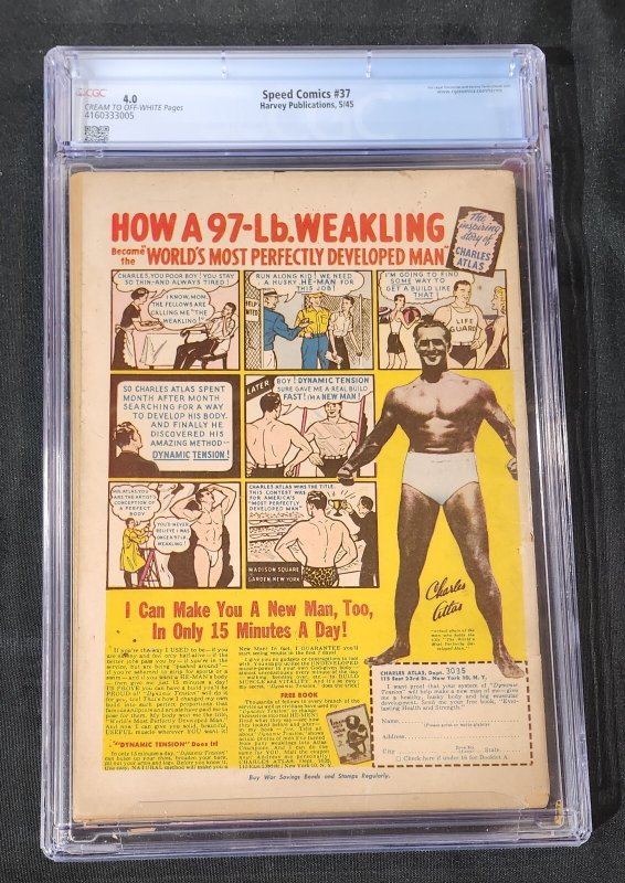 Speed Comics #37 - Ed Wheelan Art /Rudy Palais Cover / Golden Age (CGC 4.0) 1945