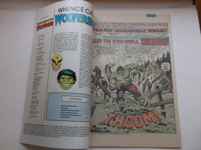 MARVEL: INCREDIBLE HULK and WOLVERINE #1, REPRINTING 1ST CAMEO & FULL APP, 1986!