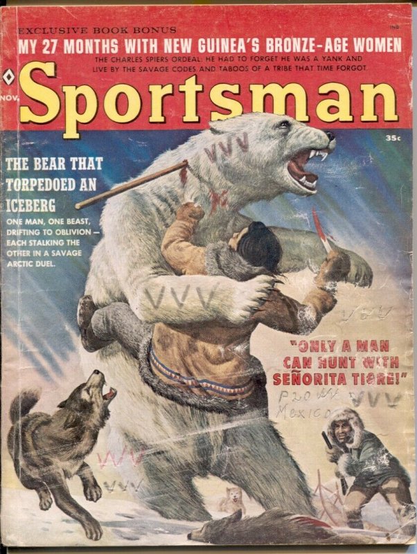 Sportsman 11/1960-polar bear attack cover-Vic Prizio-pulp thrills-G/VG