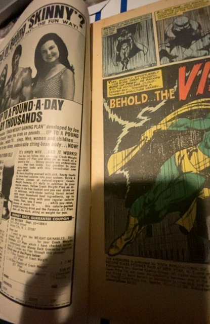 Avengers #57 (1968) first appearance of Vision front and back light wear