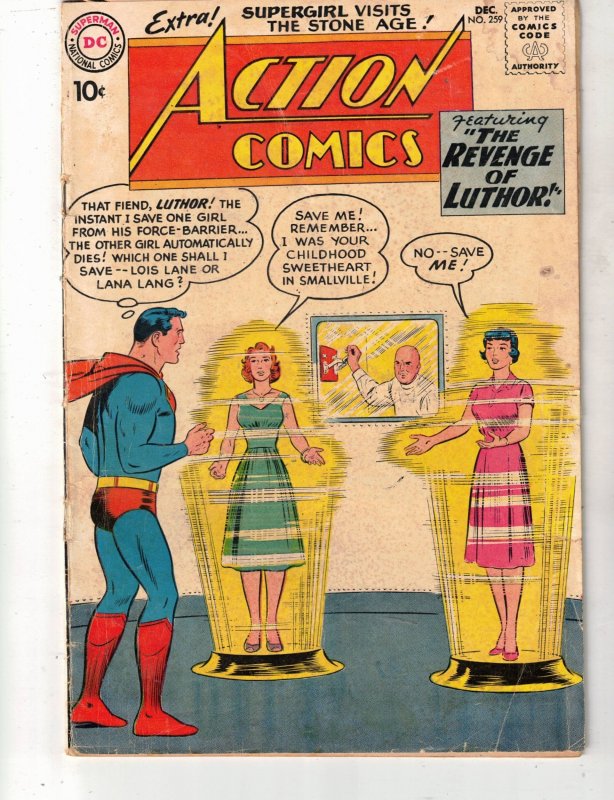 Action Comics #259 1959  PRICE DROP! Luthors VS Lois/Lana 1st Red K Sboy Vs SMan