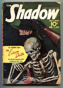SHADOW 1941 Aug 1-Crimson Death-Skeleton cover-Pulp Magazine G