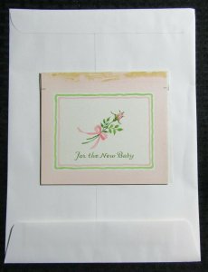FOR THE NEW BABY Lettering with Pink Rose 6x5.5 Greeting Card Art #J1396