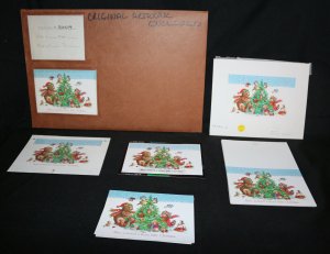 Original Christmas Greeting Card Art LOT - Have yourself a... Animals Decorating