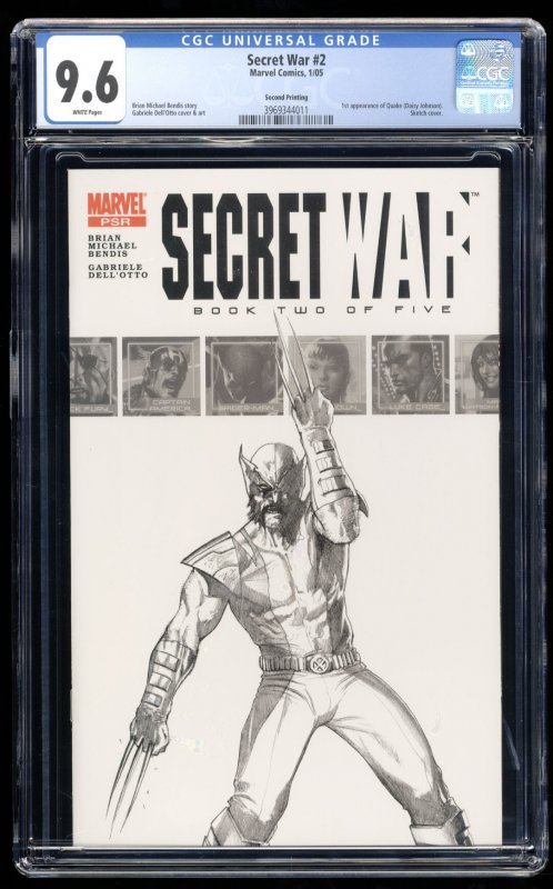 Secret War #2 CGC NM+ 9.6 2nd Print Sketch Variant 1st Quake, Daisy Johnson!