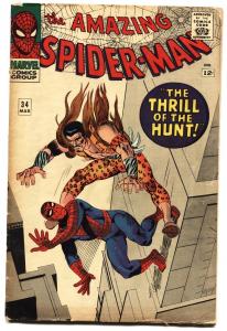 AMAZING SPIDER-MAN #34 KRAVEN THE HUNTER-1966-VG-SILVER AGE.
