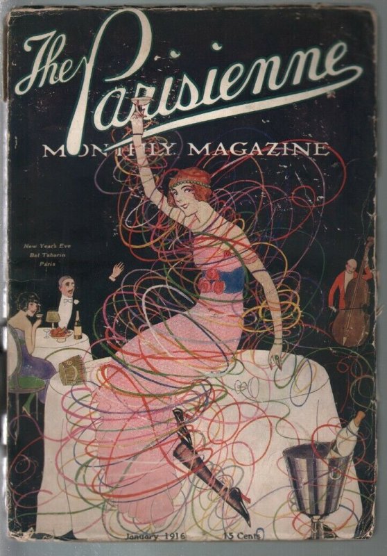 Parisienne 1/1916-New Years Eve cover-spicy pulp fiction=100+ years old-VG+