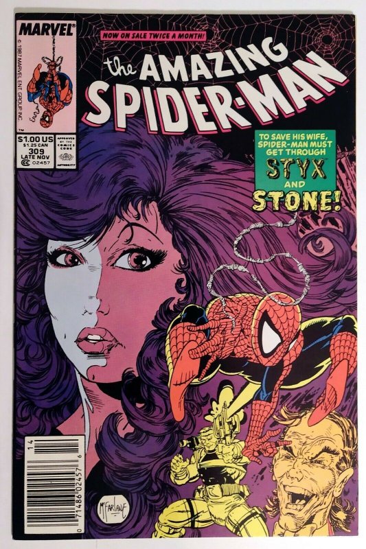 Amazing Spider-Man #309 NEWSSTAND. 1st team App of Styx & Stone