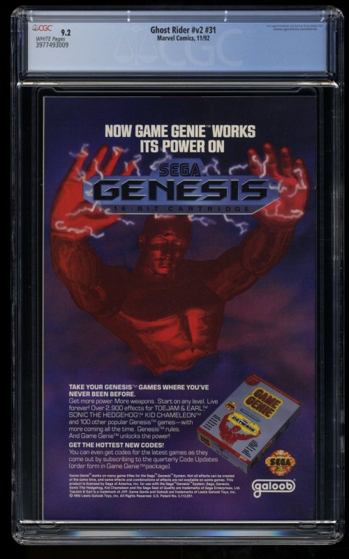 Ghost Rider #31 CGC NM- 9.2 White Pages 1st Full Midnight Sons!