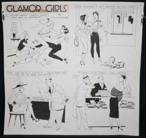 Glamor Girls 4 Panel Gag Art on Large Sized Board - Signed art by Don Flowers