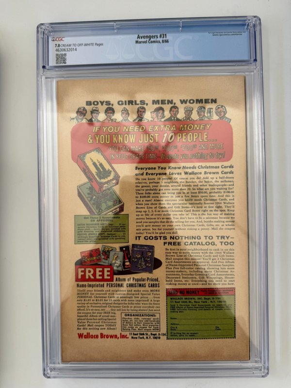 Avengers #31 CGC 7.0 Quicksilver & Scarlet Witch Quit Prince Rey (1966)