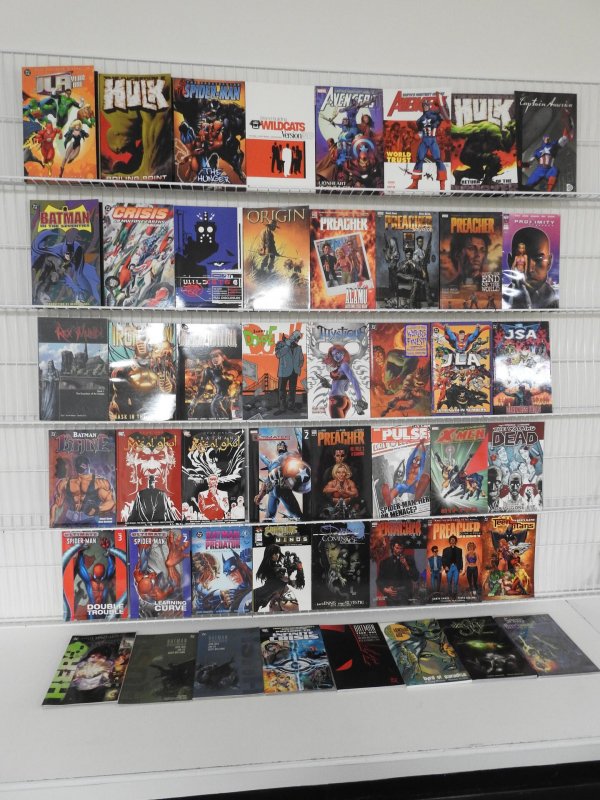 Huge Lot 48 TPB's W/ Avengers, Hulk, Batman, JLA, Spidey+ Avg VF- Condit...