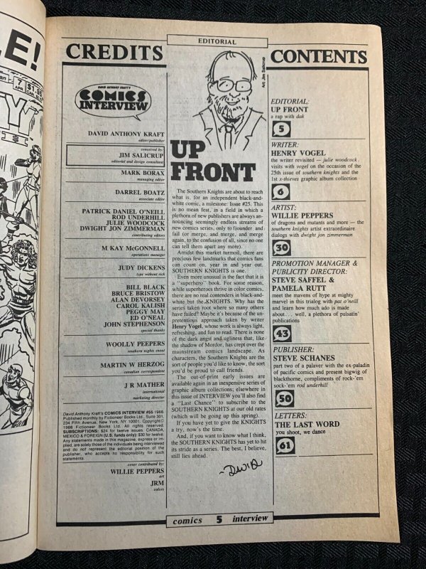 1988 COMICS INTERVIEW #55 FN 6.0 Southern Knights / Henry Vogel