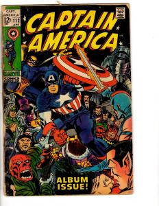 Captain America # 113 VG Marvel Comic Book Avengers Hulk Thor Red Skull RH1