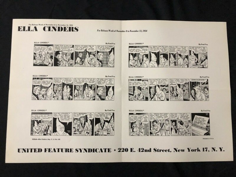 Ella Cinders Newspaper Comic Dailies Proof Sheet 11/8/54