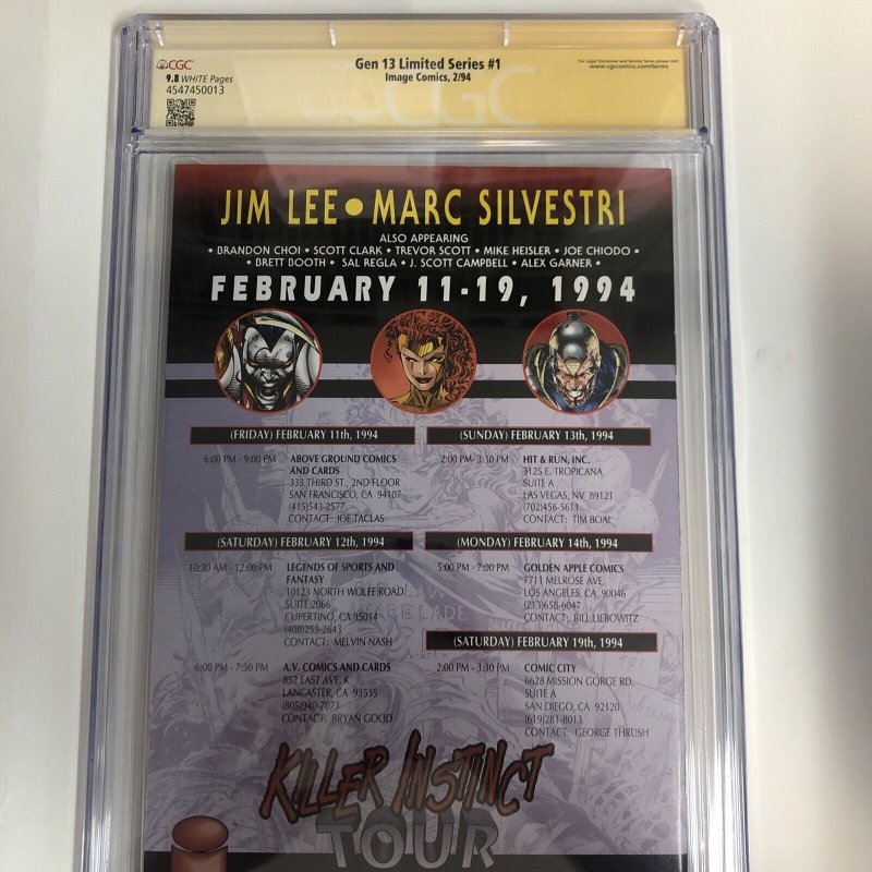 Gen 13 Limited series (1994) # 1 (CGC 9.8 SS) Signed Jim Lee * Image Comics