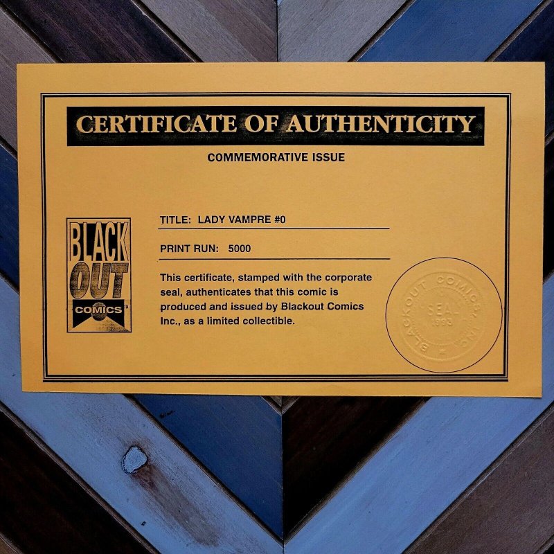 LADY VAMPIRE #0 VF (BLACK OUT 1993) BOB BERRY Signed 1/5000 Exclusive + COA!