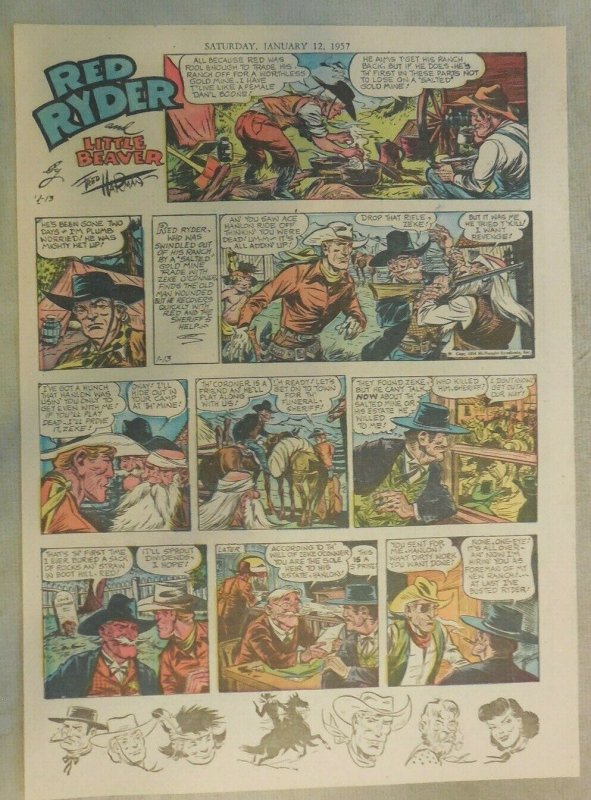 (52) Red Ryder Sunday Pages by Fred Harman from 1957 Most Tabloid Page Size!