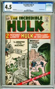 Incredible Hulk #4 (1962) CGC 4.5! OW Pages!