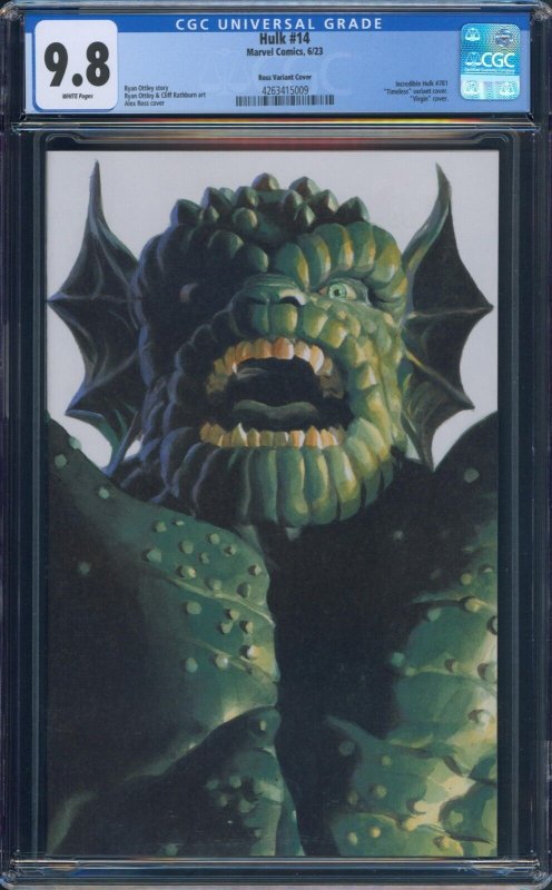 Hulk #14 CGC 9.8 Alex Ross Timeless Abomination Virgin Variant Marvel 2023