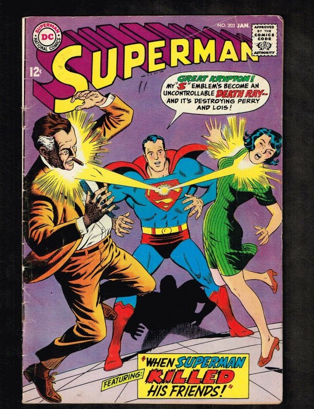 Superman #203 ~ Clark Kent's Biggest Day/ Killed His Friends ~ 1968 (FN) WH