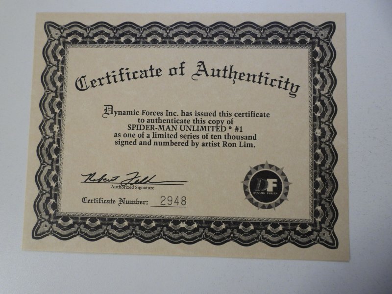 Spider-Man Unlimited #1 Signed by Ron Lim W/ COA VF+ Condition