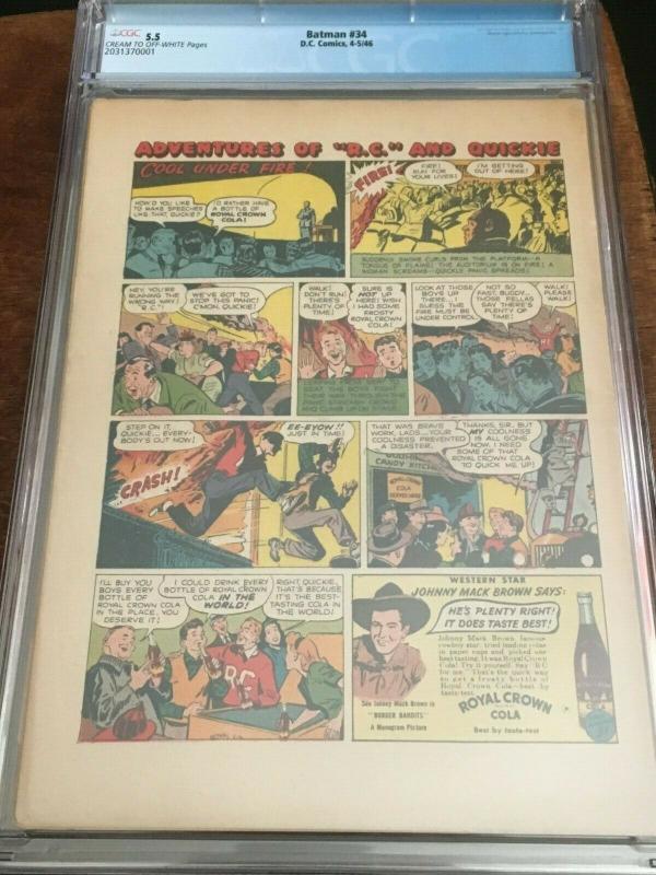  1946 BATMAN # 34 DC Comic CGC 5.5 Detective DC GOLDEN AGE Dick Sprang Key Movie