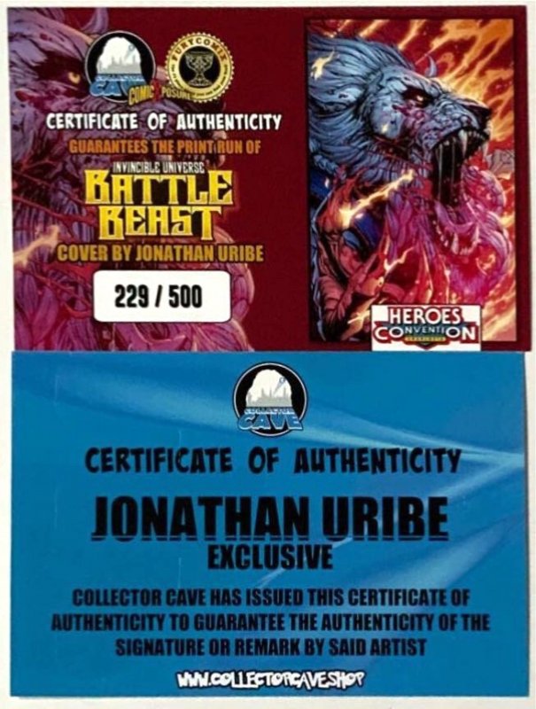 BATTLE BEAST #1 2nd PRINT HEROES CON EXCLUSIVE JONATHAN URIBE COVER SIGNED W/COA