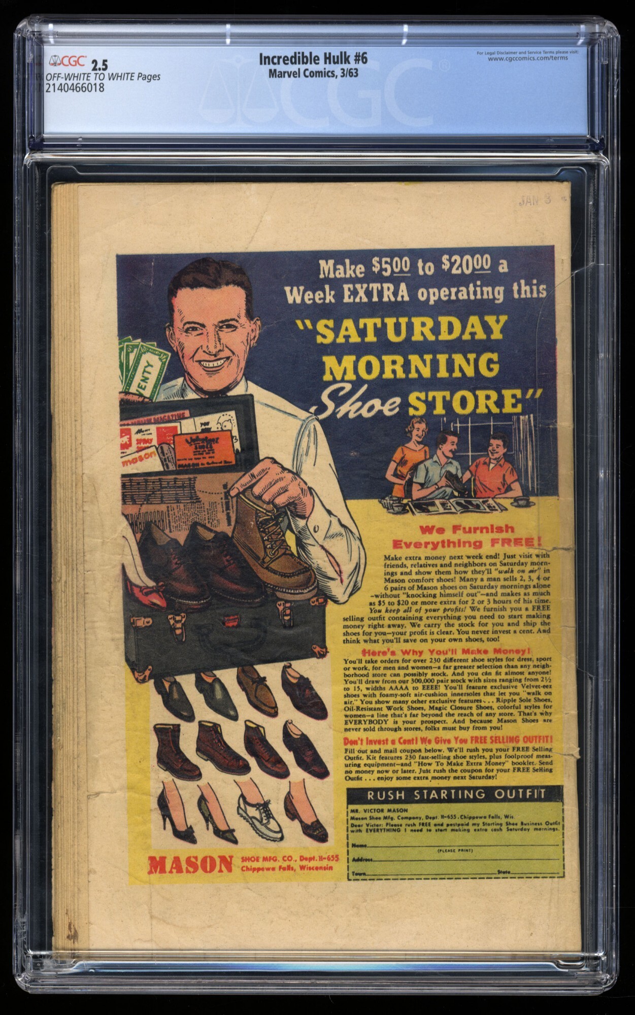 Incredible Hulk #6 CGC GD+ 2.5 Off White to White 1st Appearance Teen