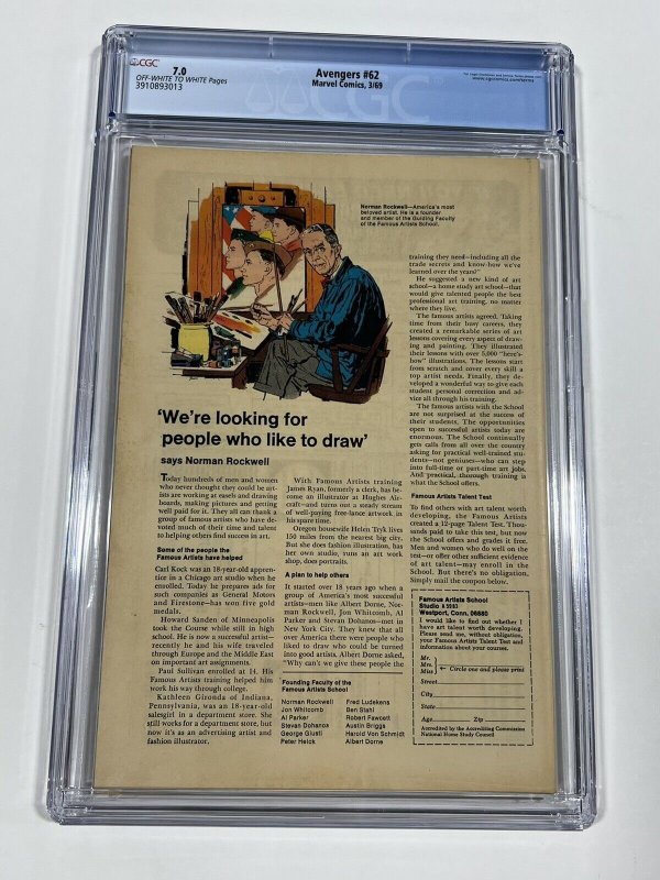 Avengers 62 cgc 7.0 wp marvel 1969