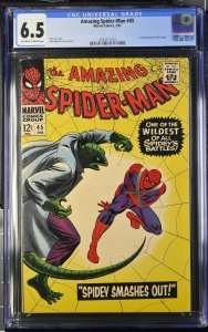 Amazing Spider-man 45 Cgc 6.5 Ow/w Pages Marvel 1967