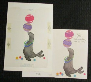 HAPPY BIRTHDAY Cute Seal Balancing Balls 6x9 Greeting Card Art #8413 w 2 Cards