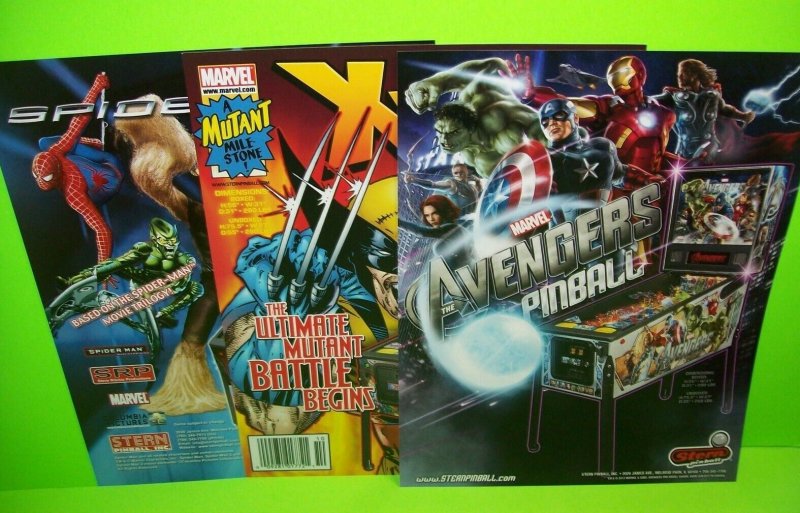 Marvel Comics Pinball FLYERS Avengers X-Men Spiderman Hulk Venom Thor Lot of 3