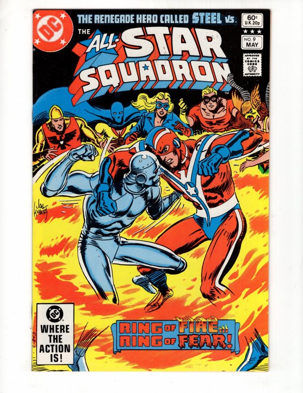 All-Star Squadron #9 COMMANDER STEEL! ROBOT-MAN!  Joe Kubert Cover !!!