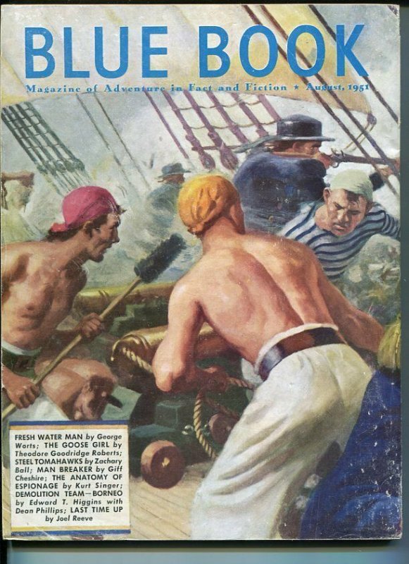 BLUE BOOK PULP-AUGUST 1951-G-BOWER-COVER-JOHN PAUL JONES-BENSON-DALY-HIGGINS G