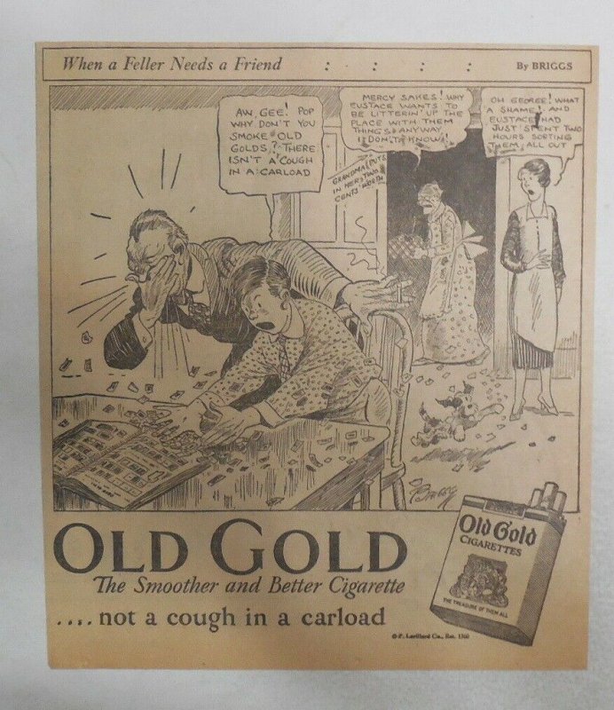 Old Gold Cigarette Ad: 3 Claire Briggs Old Gold Comic Ads 1927 Size 8 x 9 inches