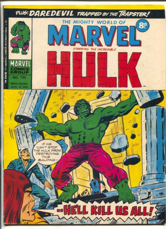 Mighty World Of Marvel #133 1975- British comic-Hulk- Daredevil