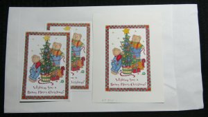 BEARY MERRY CHRISTMAS Cute Bears w/ Tree 7x9.25 Greeting Card Art #8010