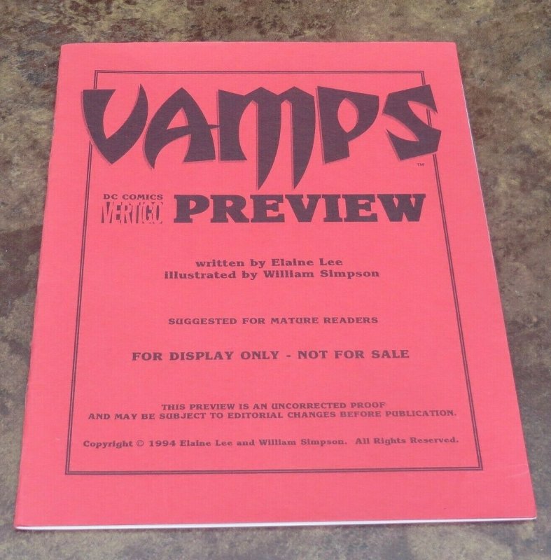 Vamps Preview NM/NM White Pages High Grade DC Vertigo Mature Horror 1994