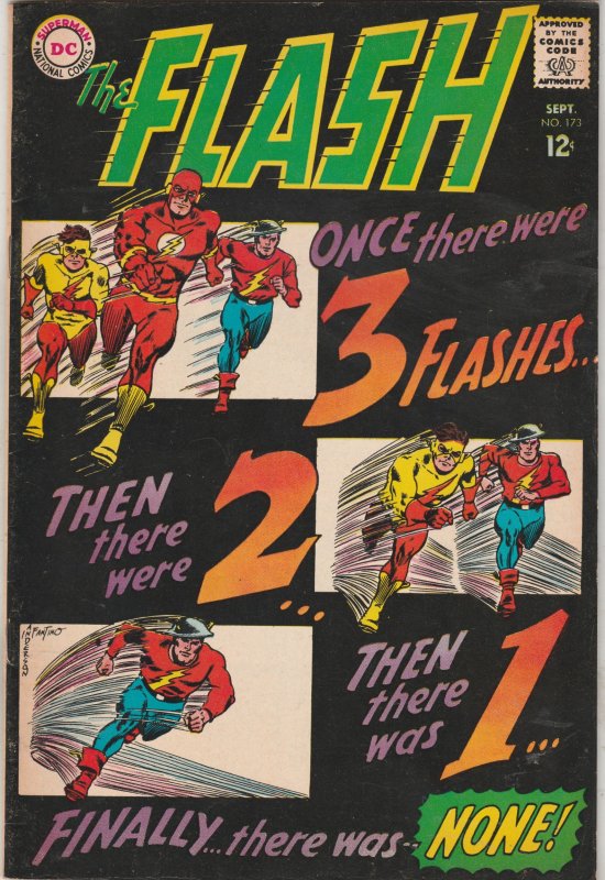 The Flash #173 (1967) Silver/Golden/Kid Flash 3 black cover Mid-high-grade FN+