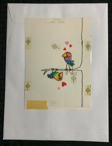 HAPPY VALENTINES DAY Rainbow Birds on Branch 6x8 Greeting Card Art #V3638