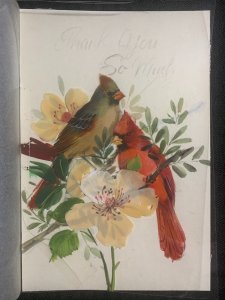 THANK YOU Painted Birds w/ Pencil & Flower Overlay 5x7.25 Greeting Card Art #nn