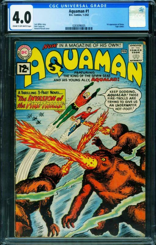 Aquaman #1 CGC 4.0 1st issue DC key issue Silver Age comic 1962 0283096005