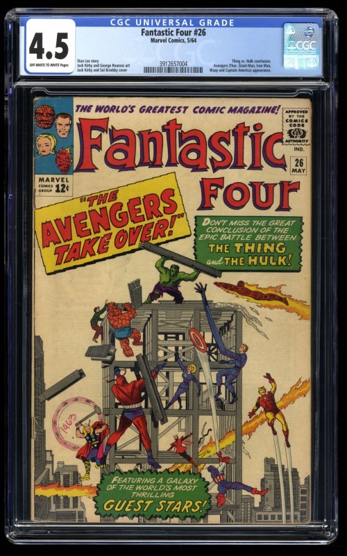 Fantastic Four #26 CGC VG+ 4.5 Off White to White Avengers Crossover!