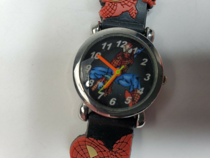  Spider man Watch AXN Untested Needs a Battery Silicone Stainless Steel Water Re 