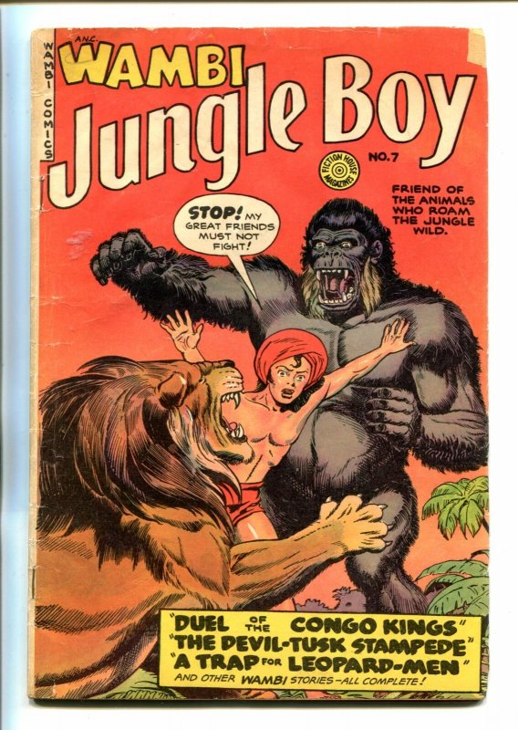 WAMBI JUNGLE BOY #7-1950-FICTION HOUSE-GIANT APE COVER-NEW LOGO-good/vg